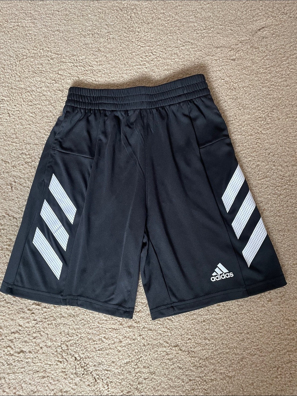 adidas Boys Black Athletic Shorts with White Stripe Accents